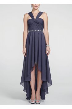 Chiffon High Low Dress with X Neckline and Beading Style 263963
