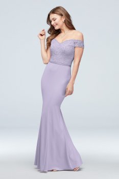 Off-the-Shoulder Lace and Crepe Bridesmaid Dress 4XLF20035