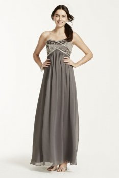 Long Chiffon Strapless Dress with Beaded Bodice Style 173130