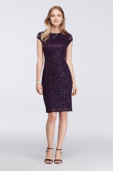 New Arriving Bateau Neckline Above Knee Cap Sleeves All Over Beaded Lace Dress for Mother of the Bride 262866