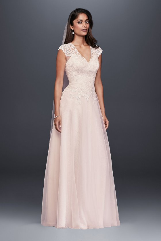 Princess Style Long A-line Turn-Over-Lace Wedding Dress with V-neck Style WG3859