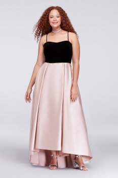 A20187W Velvet and Mikado Plus Size Ball Gown