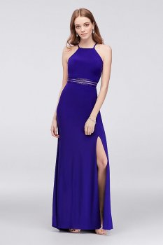 Strappy Sheath Dress with Beaded Illusion Waist 12501D