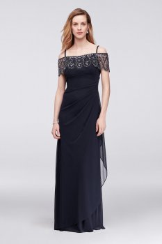 Modern XS9994 Style Off-The-Shoulder Mother of the Bride Dress with Beaded Flounce