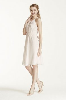 Short Sleeveless Chiffon Dress with Beaded Straps Style F15421