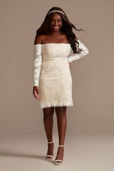 Long Sleeve Off Shoulder Stretch Lace Short Dress DB Studio SDWG0979