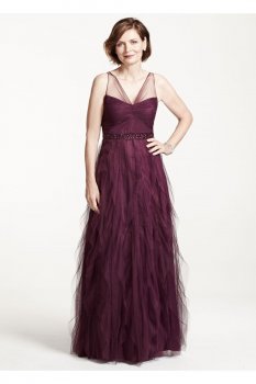 Sleeveless Tulle Long Dress with Cascading Ruffles Style 091897110