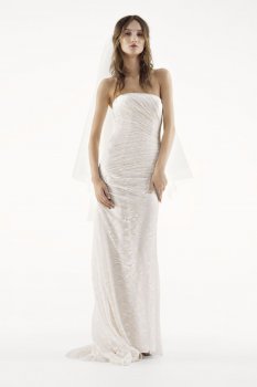 Extra Length Strapless Draped Lace Column Gown Style 4XLVW351044