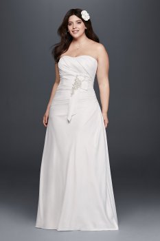 9OP1293 Strapless Plus Size Ruched Wedding Dress with Bow at Hip