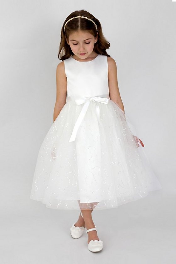 Satin and Sequined Tulle Flower Girl Dress 1008UA