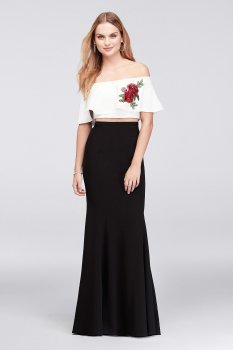 Off-The-Shoulder Flounced Crop Top and Skirt Set Style 83085