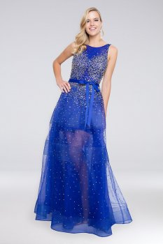 Beaded Bateau-Neck Ball Gown with Grosgrain Bow 1812P5853