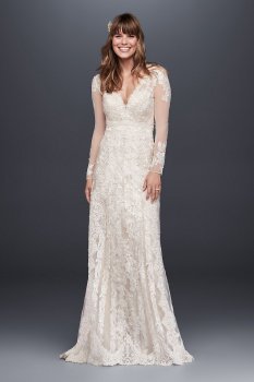 Extra Length Long Linear Lace Sheath Wedding Dress Style 4XLMS251173
