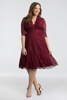 3/4 Sleeved Soft A-Line Lace Plus Size Dress 12150901DB