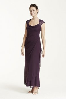 Cap Sleeve Long Jersey Dress with Lace Detail Style XS2195P
