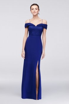 Elegant Off the Shoulder Long Jersey 21531 Style Glitter Lace Bodice Dress