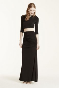 Two Piece Beaded Collar Crop with Jersey Skirt Style 8415RJ5C