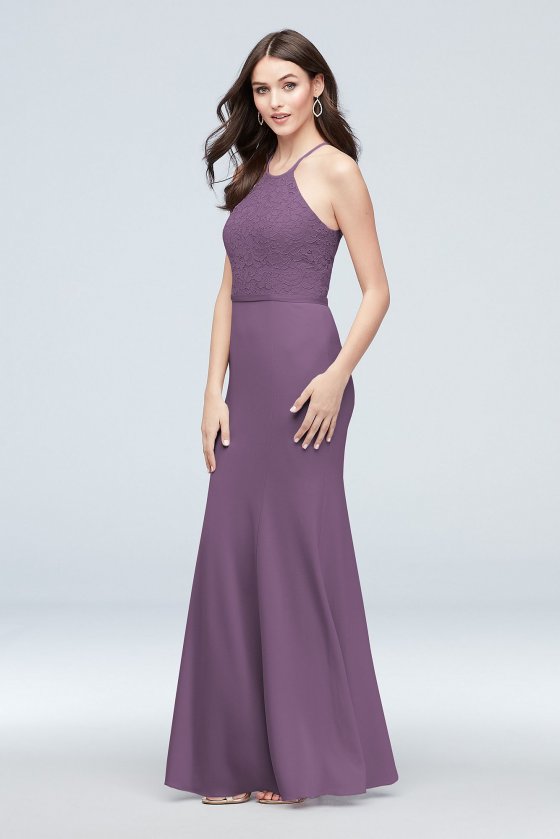 High-Neck Lace and Stretch Crepe Bridesmaid Dress 4XLF19976