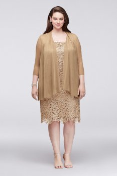 Plus Size 9655W Style Metallic Lace Shift Dress with Jacket