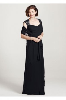 Cap Sleeve Long Jersey Dress with Lace Detail Style XS2195P