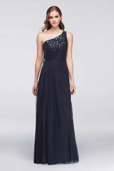 2018 New Style Sequined One-Shoulder Mesh Dress with Capelet Wonder by Jenny Packham
