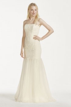 Petite Strapless Lace Trumpet with Tulle Skirt Style 7KP3765