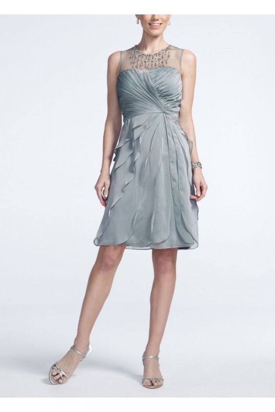 Sleeveless Illusion Neckline Flutter Dress Style 081884850