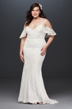 Plus Size Cold Shoulder Sheath Lace 9WG3954 Wedding Dress