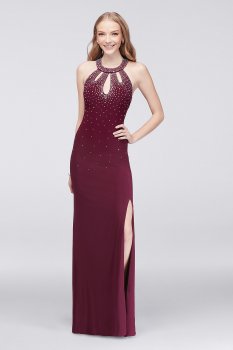 2018 New Style Halter Jersey Gown with Crystal Beading and Co