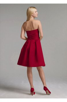 Short Strapless Satin Dress with Waist Detail Style 83899