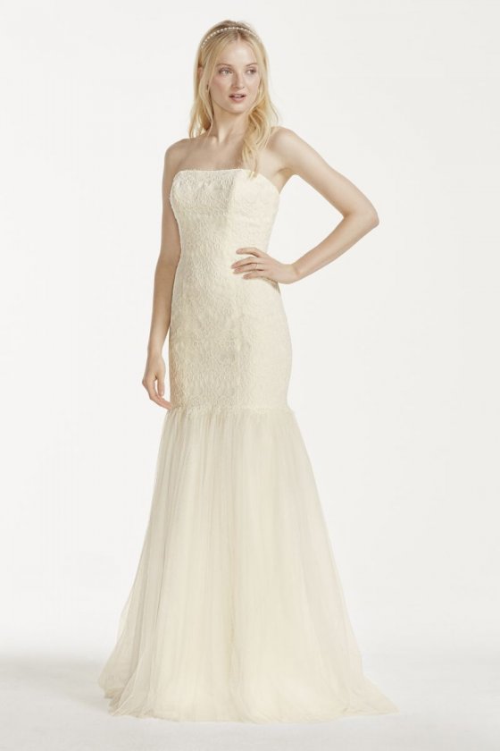 Extra Length Strapless Lace Dress with Tulle Skirt Style 4XLKP3765