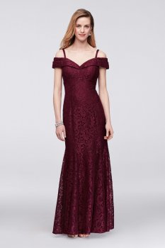 Glitter Lace 2047 Style Long Fitted Cold-Shoulder Party Gown