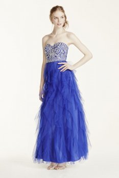 Crystal Encrusted Cascading Ruffle Tulle Dress Style 360087