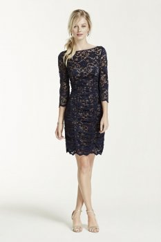 3/4 Sleeve Ruched Lace Dress Style EJDM5154