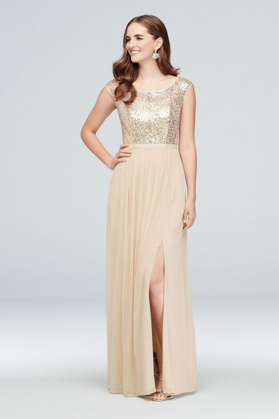 Sequin and Mesh Sleeveless Bridesmaid Dress 4XLF19328S