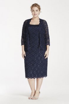 All Over Lace Tank dress with 3/4 Sleeve Jacket Style 64121025