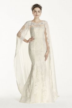 Extra Length Lace with Chiffon Cape Wedding Dress Style 4XLCWG717