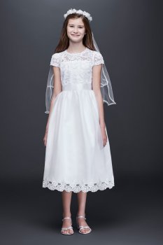 New Arrive Flower Girl Short Sleeves Illusion Lace Bodice Dress LC0352DB
