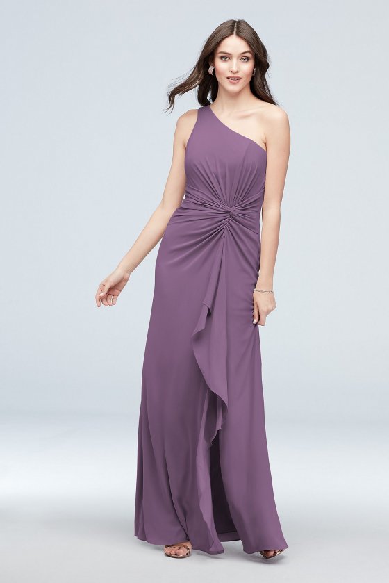 One Shoulder Twisted Knot Cascade Bridesmaid Dress F19990