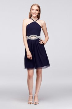 Short Halter Neck Crepe and Chiffon Special Occassion X35871DNE Style Dress