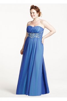 Long Strapless Mesh Dress with Beaded Waist Style 8420CM5W