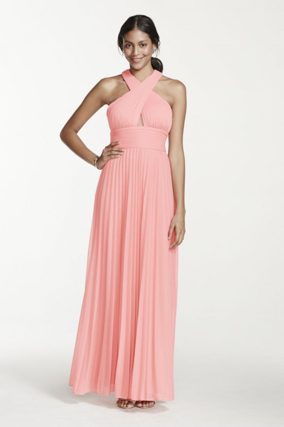 Long Halter Mesh Dress with Open Back Style A15871