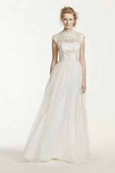 Tulle A Line Gown with High Illusion Neckline Style MK3714