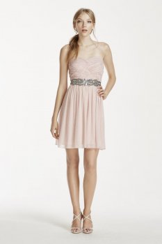 Crystal Beaded Waist Short Glitter Chiffon Dress Style 8625ZE6B