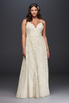 Plus Size A-line Double-straps Lace Embroidered 8NTMS251177 Bridal Gown