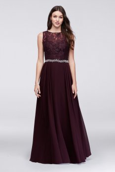 Timeless New Coming 58471D Style Long A-line Open Back Lace and Chiffon Dress