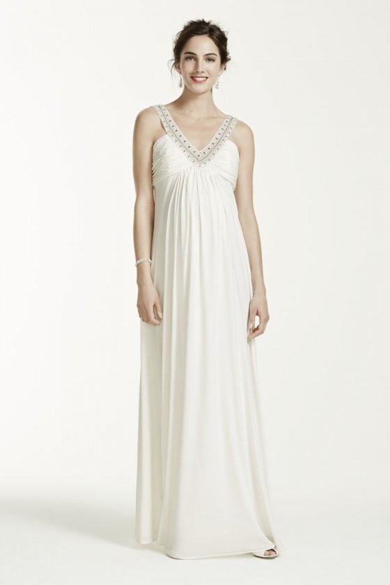 Long Ruched MaternityDress with Beaded Neckline Style 262092D