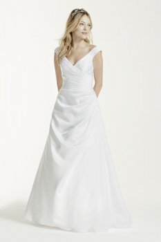 Extra Length Off Shoulder A Line with Side-Drape Style 4XLT9861