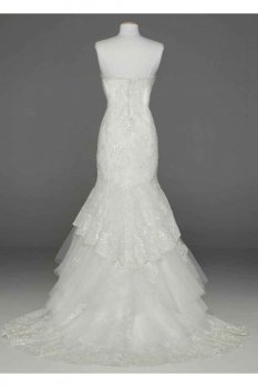 Sweetheart Lace Mermaid Gown with Tiered Skirt Style PWG3602
