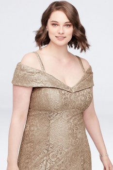 Cold-Shoulder Glitter Lace Plus Size Mermaid Dress 2047W